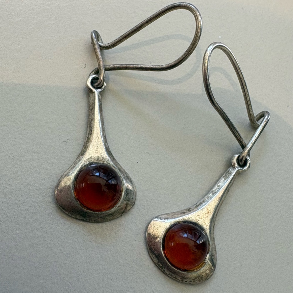 Silver 925 stamped and Baltic Amber Teardrop Earrings